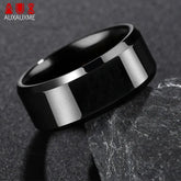 Main Stone Color: WHITE, Ring Size: 5 - Auxauxme 8mm Black Titanium Stainless Men Ring Simple Wedding Bands Rings Gift For Male Jewelry Size 5-13 Drop shipping