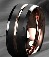 Main Stone Color: Khaki, Ring Size: 6 - Fashion 8MM Men Gold Color Groove Stainless Steel Rings Black Brushed Engagement Rings for Men Women Wedding Anniversary Jewelry