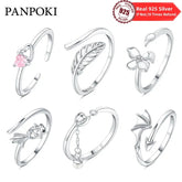 Gem Color: Blue - 2024 Charm 925 Sterling Silver Crystal Open Rings For Women Simple Adjustable Fashion Wedding Engagement Party Gifts Jewelry