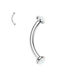 Metal color: Blue Zinc Plated, Main Stone Color: WHITE - 3/4/5mm Opal Steel Eyebrow Ring Internally Threaded 6mm -14mm Bar Curved Barbell Monroe Lip Stud Ear Tragus Piercing