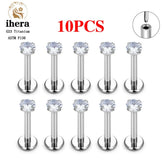 10pcs of silver lip ring with clear gemstones on a white background, brand 'ihera' visible.