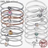 Gem Color: Clear, Length: 19cm - 925 Silver Heart Snake Chain Bracelet For Women Infinite Knot Butterfly Infinity Clasp Femme Bracelet Bangles Jewelry Gift