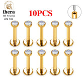 Metal color: SILVER PLATED, Ships From: CHINA, Main Stone Color: Chocolate Color - 10PCS G23 Titanium Lip Ring Labret Piercing Stud Earring CZ 16/18/20G Push Pin Ear Tragus Cartilage Helix Conch Pierc?Jewelry