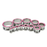 Metal color: Gold-color, Main Stone Color: Pink - 2pc Steel Multicolour Crystal Ear Plug Flesh Tunnel 8g ( 3mm ) - 1" ( 25mm ) Gauge Expander Stretcher Screw Fit