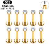 Metal color: Light Yellow Color, Ships From: CHINA, Main Stone Color: Brown - 10PCS ASTM F136 G23 Titanium Piercing Labret Lip Ring Stud Earring CZ Ear Tragus Cartilage Helix Daith Pierc Jewelry 16/18/20g