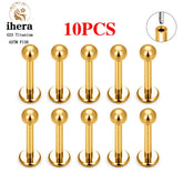 Metal color: Gold-color, Ships From: CHINA, Main Stone Color: Gold - 10PCS G23 Titanium Lip Ring Labret Piercing Stud Earring CZ 16/18/20G Push Pin Ear Tragus Cartilage Helix Conch Pierc?Jewelry
