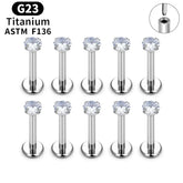 Metal color: Imitation Rhodium Plated, Ships From: CHINA, Main Stone Color: VIOLET - 10PCS ASTM F136 G23 Titanium Piercing Labret Lip Ring Stud Earring CZ Ear Tragus Cartilage Helix Daith Pierc Jewelry 16/18/20g