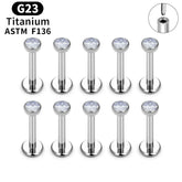 Metal color: Rhodium Plated, Ships From: CHINA, Main Stone Color: VIOLET - 10PCS ASTM F136 G23 Titanium Piercing Labret Lip Ring Stud Earring CZ Ear Tragus Cartilage Helix Daith Pierc Jewelry 16/18/20g