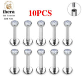 Metal color: ROSE GOLD COLOR, Ships From: CHINA, Main Stone Color: Red - 10PCS G23 Titanium Labret Piercing Lip Ring 16G F136 Internal Thread Nose Stud Earring Tragus Helix Cartilage Piercing Jewelry