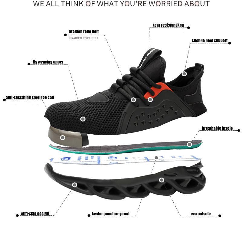 2020 Work Shoes Breathable Lace Up Soft Bottom Male Sneakers Working Steel Toe Anti Smashing Construction Safety Shoes for Mens