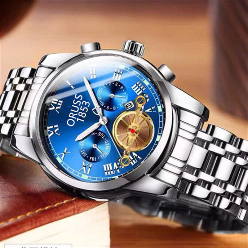 Luxury Fashion Mens Watches Luminous Waterproof Silver Stainless Steel Watch Men Date Calendar Business Quartz Wrist Watch