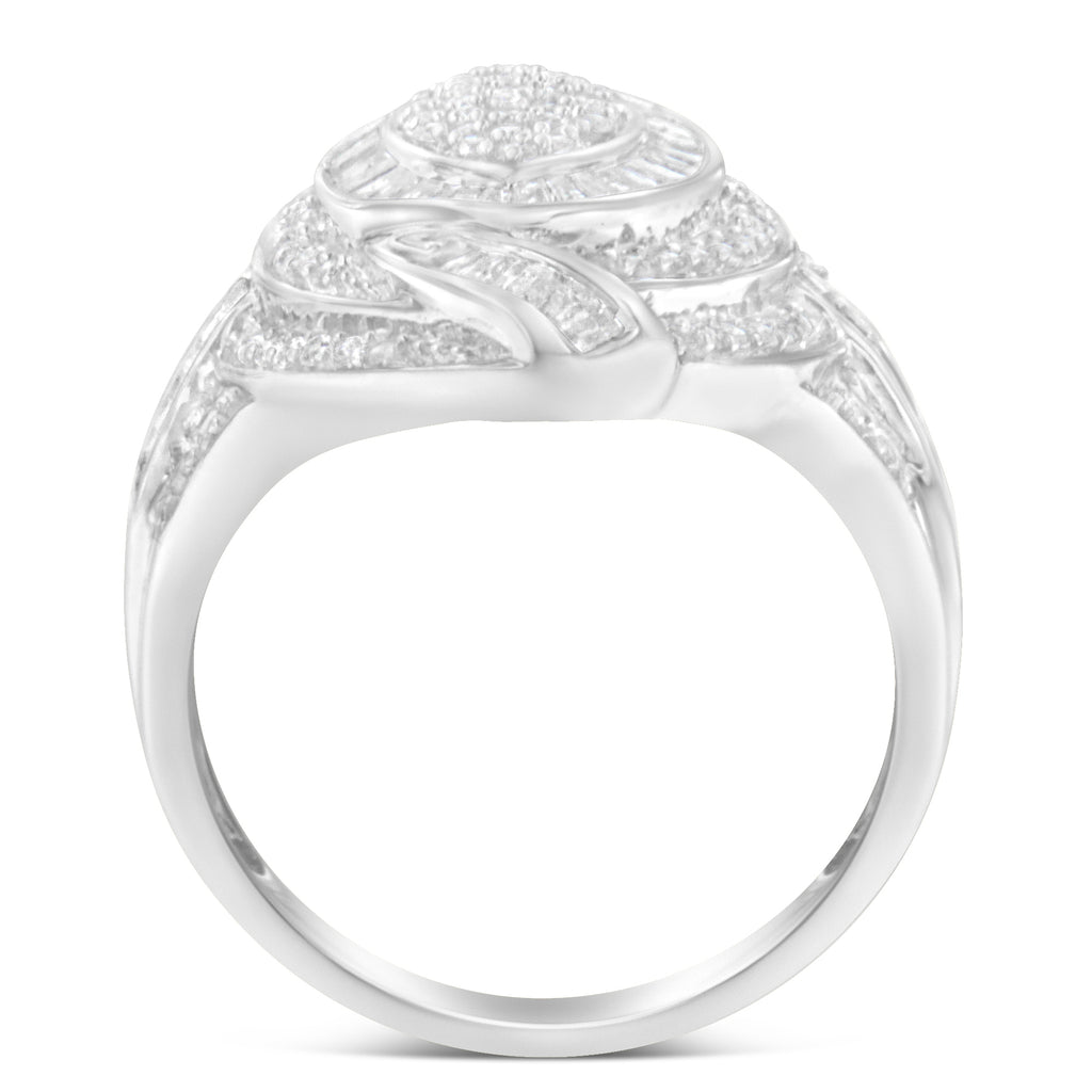 .925 Sterling Silver & 1-1/8 Cttw Diamond Marquise Shaped Cluster Triple Halo Knot Cocktail Fashion Ring (I-J Color, I2-I3 Clarity) - Size 7-1/4