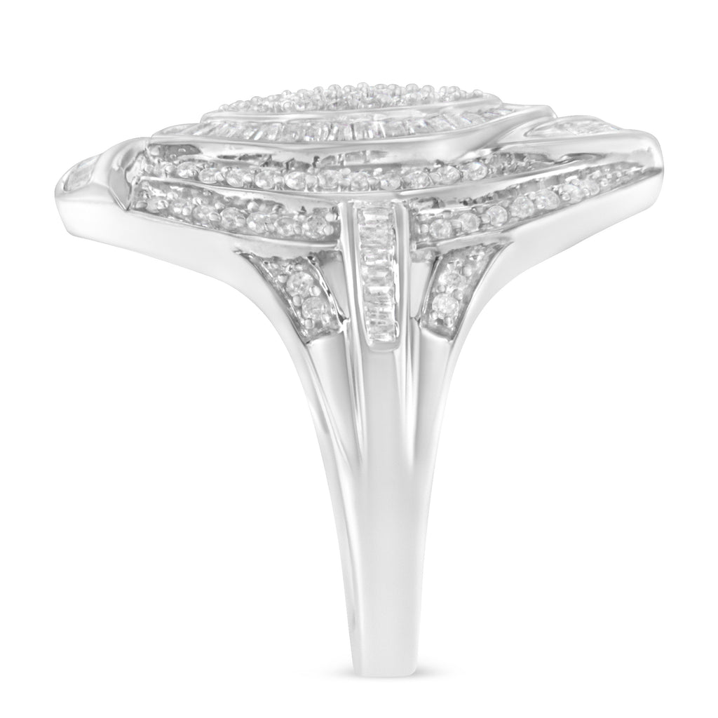 .925 Sterling Silver & 1-1/8 Cttw Diamond Marquise Shaped Cluster Triple Halo Knot Cocktail Fashion Ring (I-J Color, I2-I3 Clarity) - Size 7-1/4