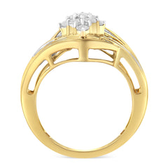 10K Yellow Gold over .925 Sterling Silver Diamond Bypass Cluster Ring (1 Cttw, I-J Color, I2-I3 Clarity) - Size 7