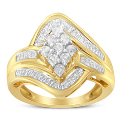 10K Yellow Gold over .925 Sterling Silver Diamond Bypass Cluster Ring (1 Cttw, I-J Color, I2-I3 Clarity) - Size 7