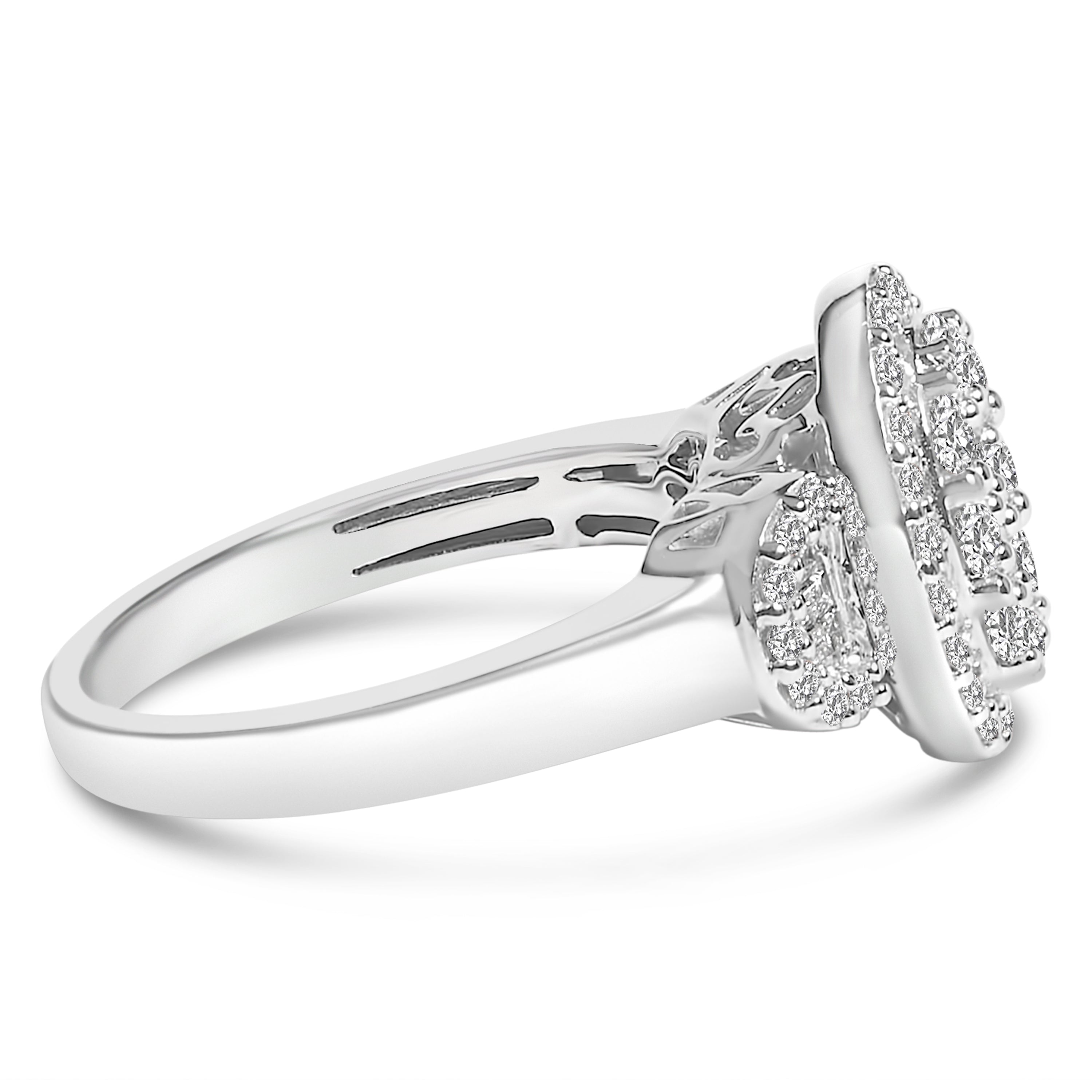 10K White Gold 1.0 Cttw Diamond Oval Cluster with Halo Vintage-Inspired Art Deco Buckle Style Statement Ring (G-H Color, SI1-SI2 Clarity) - Size 7-1/4