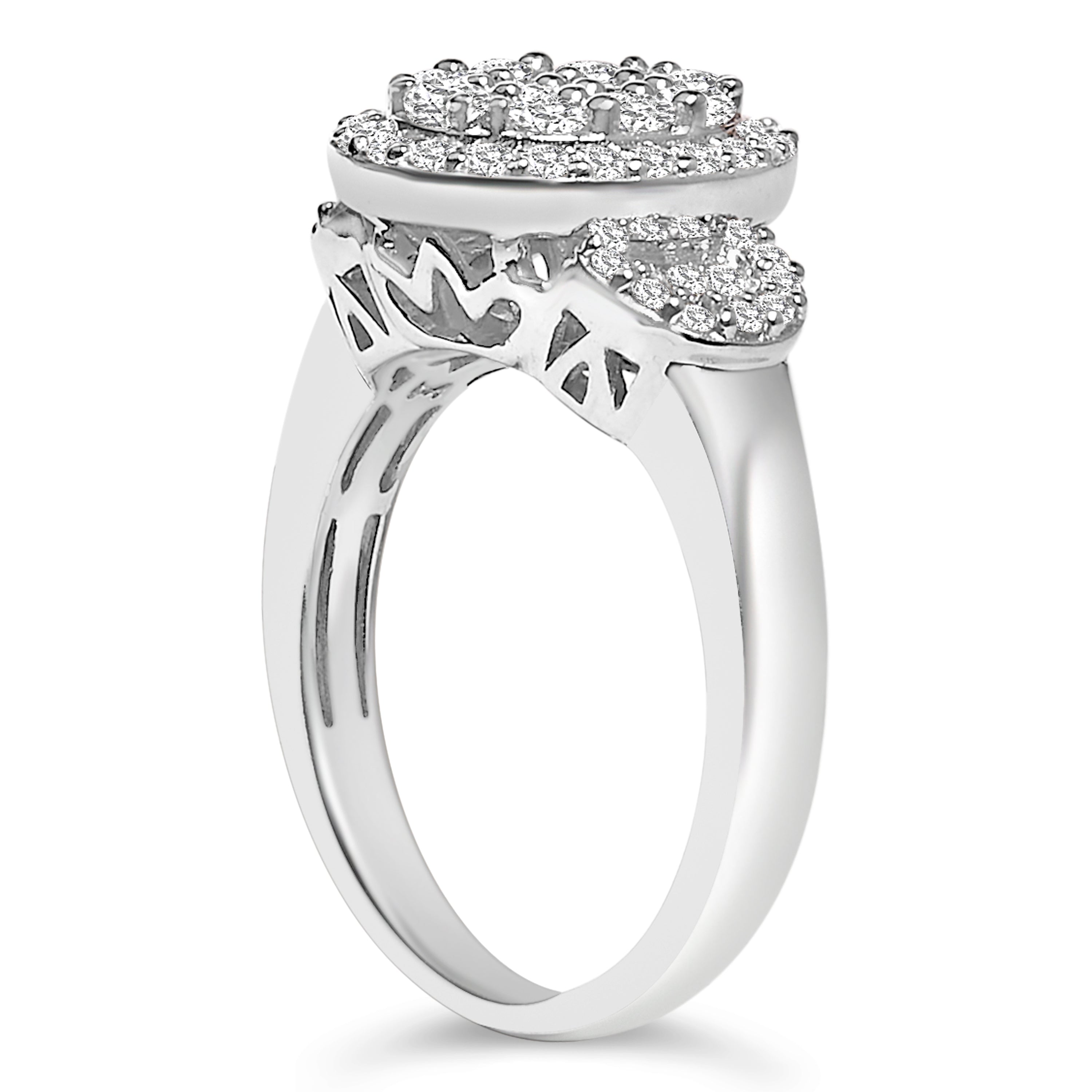 10K White Gold 1.0 Cttw Diamond Oval Cluster with Halo Vintage-Inspired Art Deco Buckle Style Statement Ring (G-H Color, SI1-SI2 Clarity) - Size 7-1/4