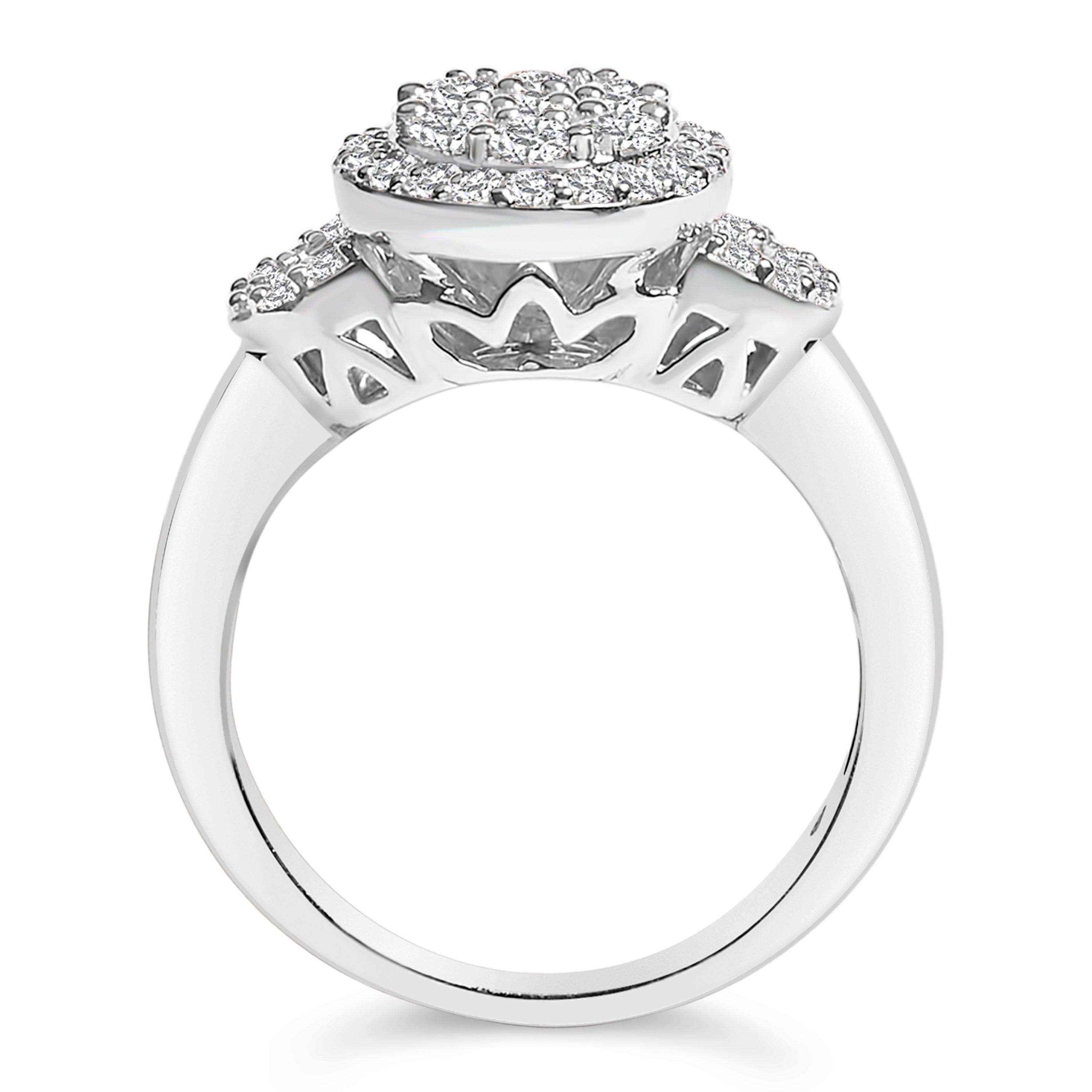 10K White Gold 1.0 Cttw Diamond Oval Cluster with Halo Vintage-Inspired Art Deco Buckle Style Statement Ring (G-H Color, SI1-SI2 Clarity) - Size 7-1/4