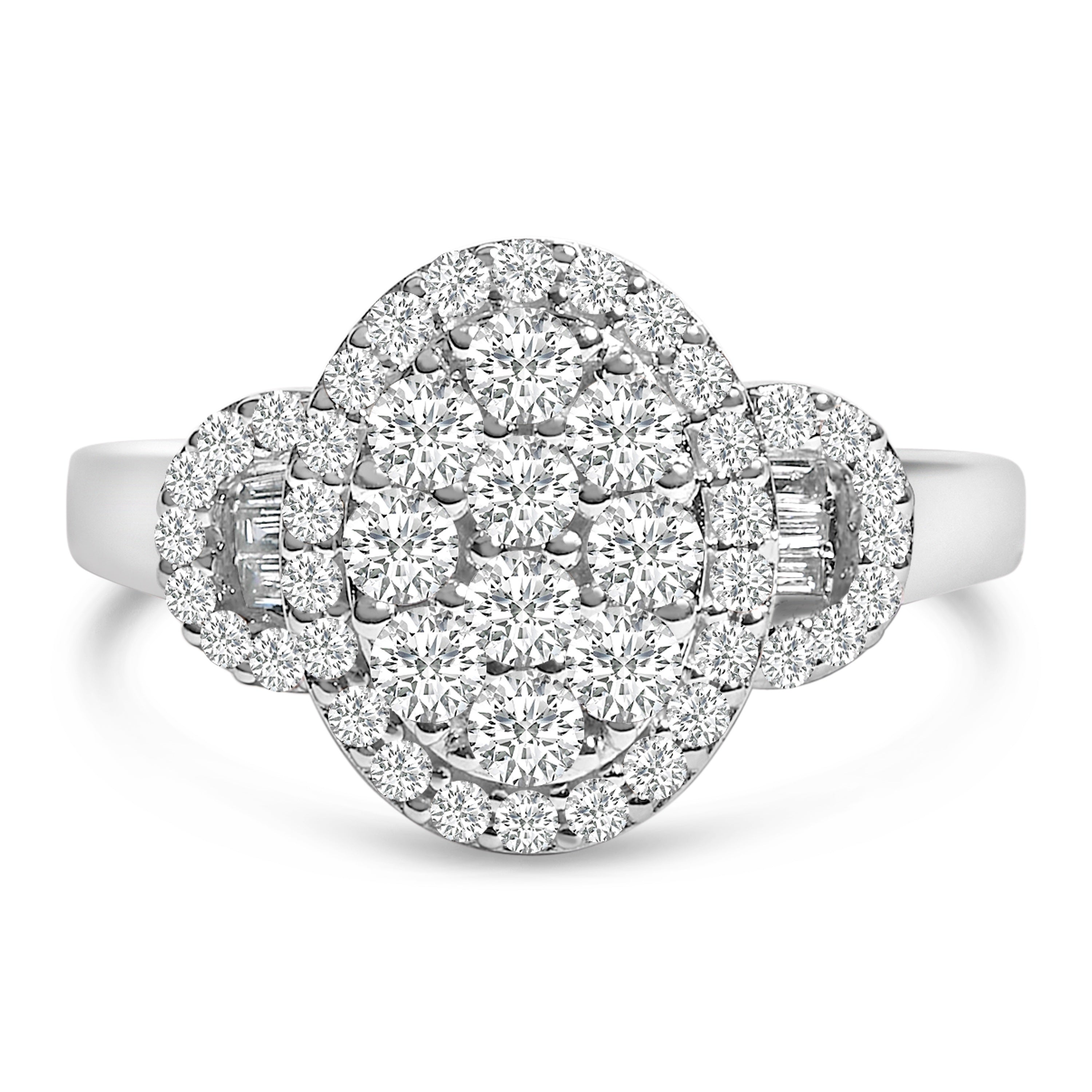 10K White Gold 1.0 Cttw Diamond Oval Cluster with Halo Vintage-Inspired Art Deco Buckle Style Statement Ring (G-H Color, SI1-SI2 Clarity) - Size 7-1/2