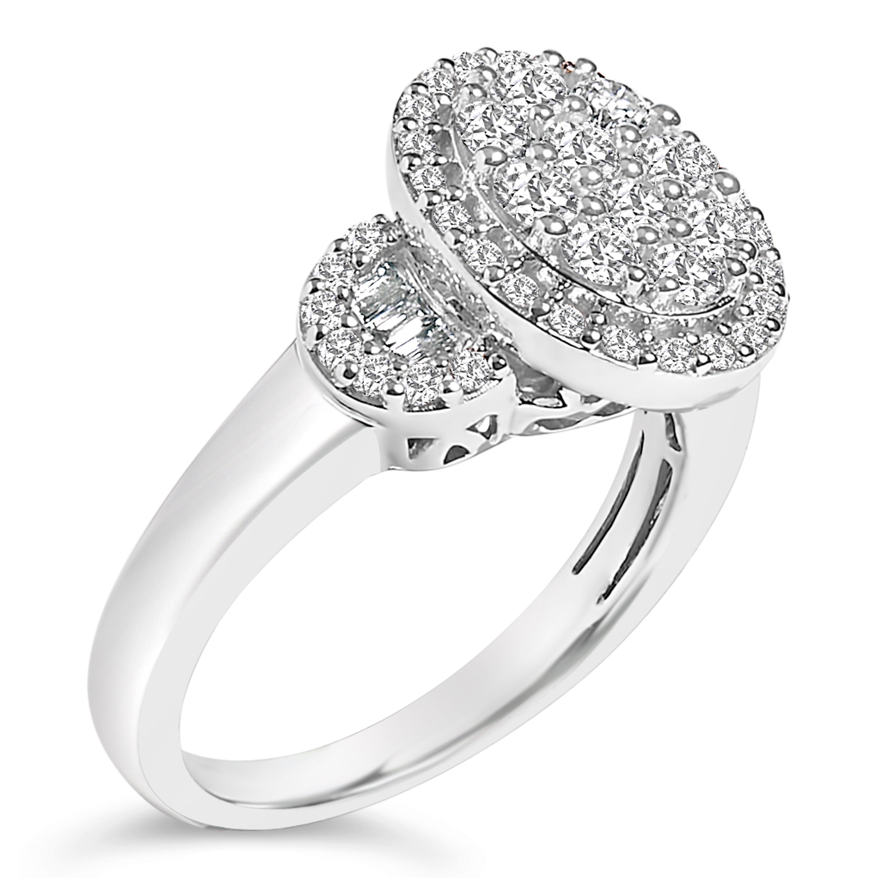10K White Gold 1.0 Cttw Diamond Oval Cluster with Halo Vintage-Inspired Art Deco Buckle Style Statement Ring (G-H Color, SI1-SI2 Clarity) - Size 7-1/2