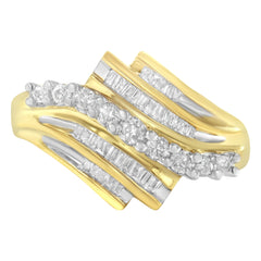 10K Yellow Gold Round and Baguette Diamond-Cut Ring (1/2 Cttw, I-J Color, I1-I2 Clarity) - Size 8-3/4