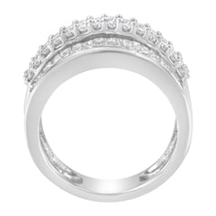 14K White Gold Round and Baguette Diamond Ring (1 1/2 Cttw, F-G Color, SI1-SI2 Clarity) - Size 8