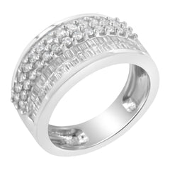 14K White Gold Round and Baguette Diamond Ring (1 1/2 Cttw, F-G Color, SI1-SI2 Clarity) - Size 8