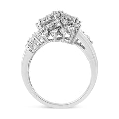10K White Gold 1/2 Cttw Round and Baguette-Cut "S" Shaped Bypass Cocktail Ring (I-J Color, I1-I2 Clarity) - Size 6