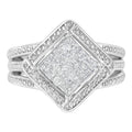 .925 Sterling Silver 2/5 Cttw Princess Cut Diamond Square On Point Cluster Composite Cocktail Ring (H-I Color, SI1-SI2 Clarity) - Size 6-1/2
