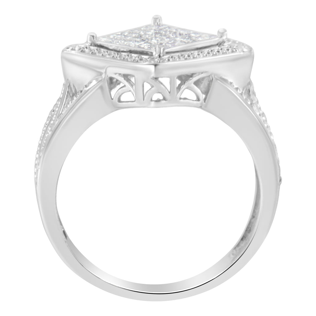 .925 Sterling Silver 2/5 Cttw Princess Cut Diamond Square On Point Cluster Composite Cocktail Ring (H-I Color, SI1-SI2 Clarity) - Size 6-1/2