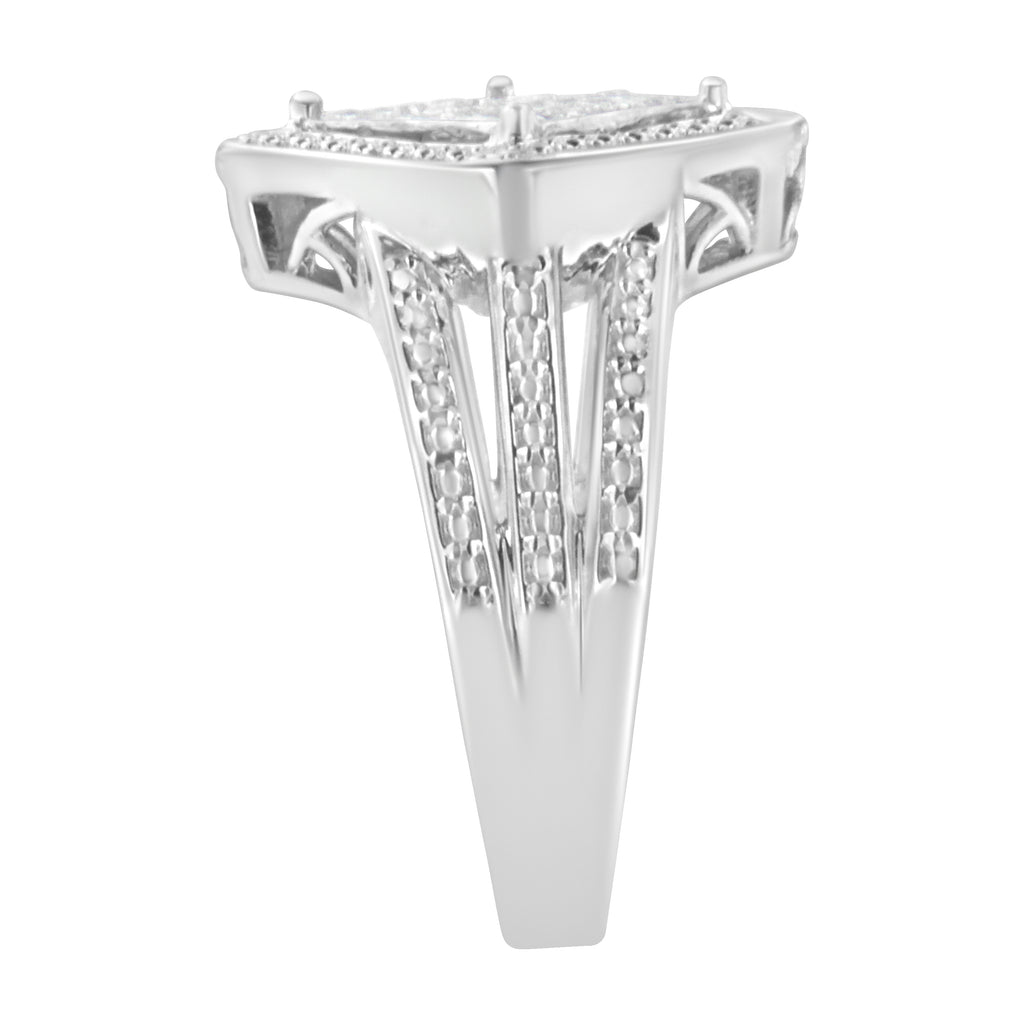 .925 Sterling Silver 2/5 Cttw Princess Cut Diamond Square On Point Cluster Composite Cocktail Ring (H-I Color, SI1-SI2 Clarity) - Size 6-1/2