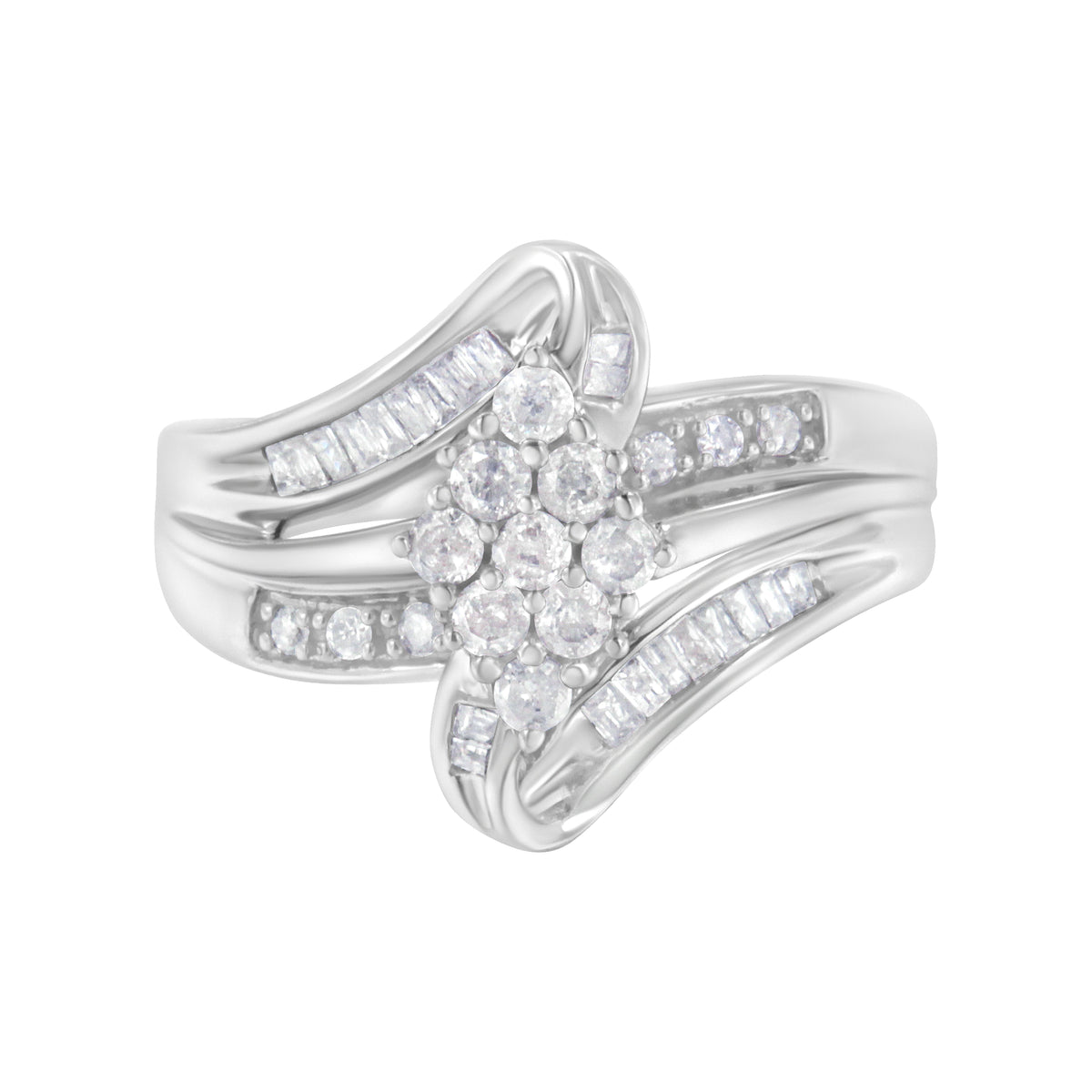 10K White Gold 1/2 cttw Diamond Cluster Ring (H-I Clarity, I2-I3 Color) - Size 8