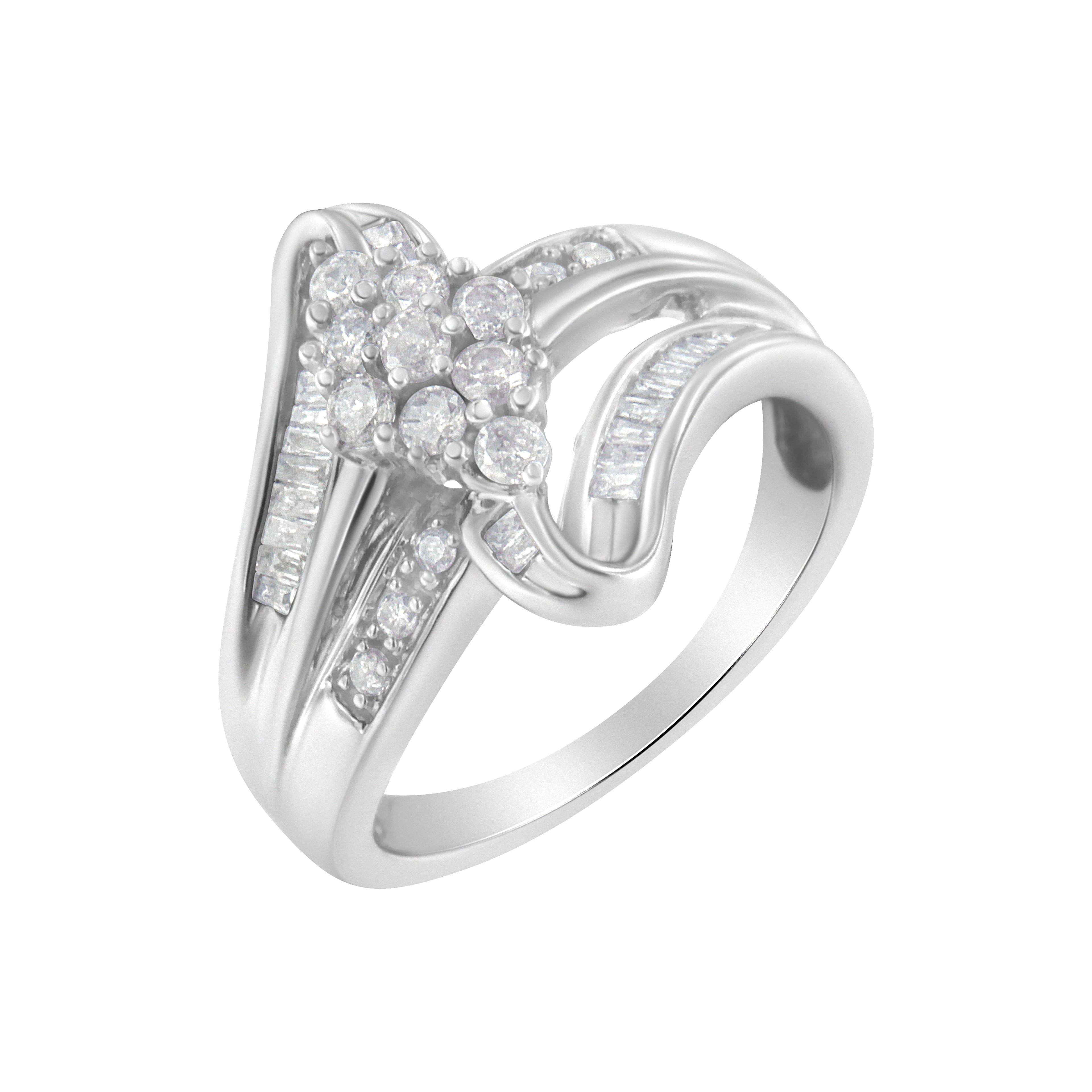 10K White Gold 1/2 cttw Diamond Cluster Ring (H-I Clarity, I2-I3 Color) - Size 8
