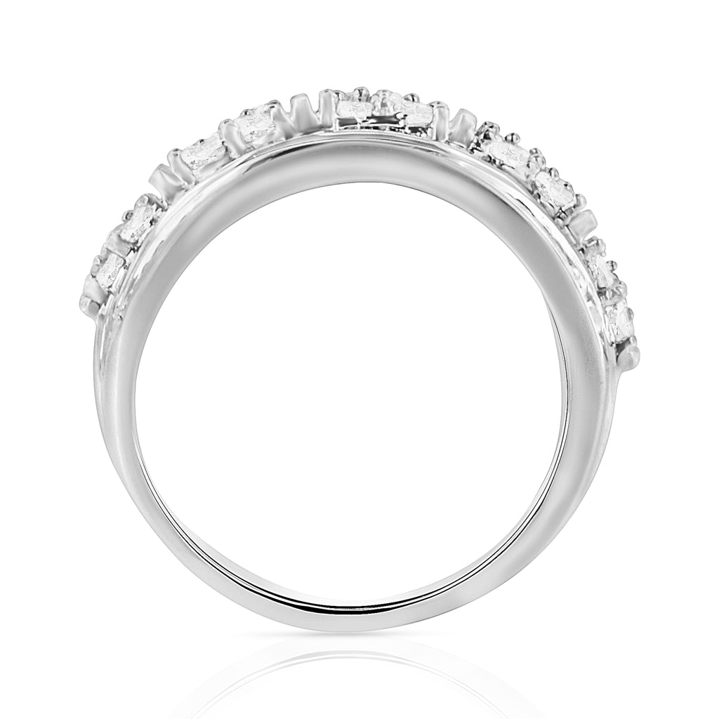 .925 Sterling Silver 2.0 Cttw Round & Baguette Cut Diamond Multi-Row Channel Set Tapered Cocktail Fashion Ring (I-J Color, I3 Clarity) - Size 9