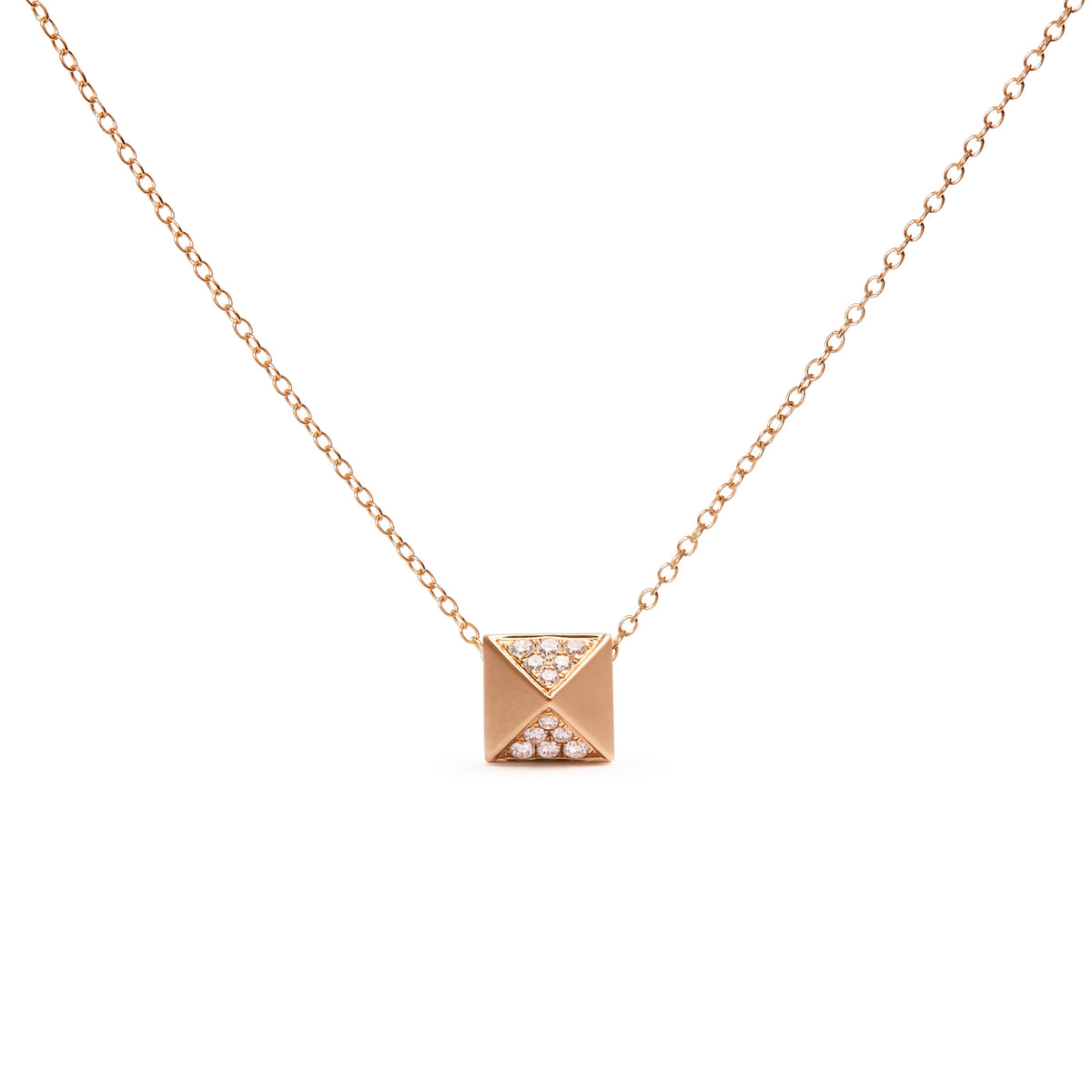 14K Yellow Gold 1/4 Cttw Diamond Matte Finished Pyramid Pendant Necklace (G-H Color, SI1-SI2 Clarity) - 18 Inches