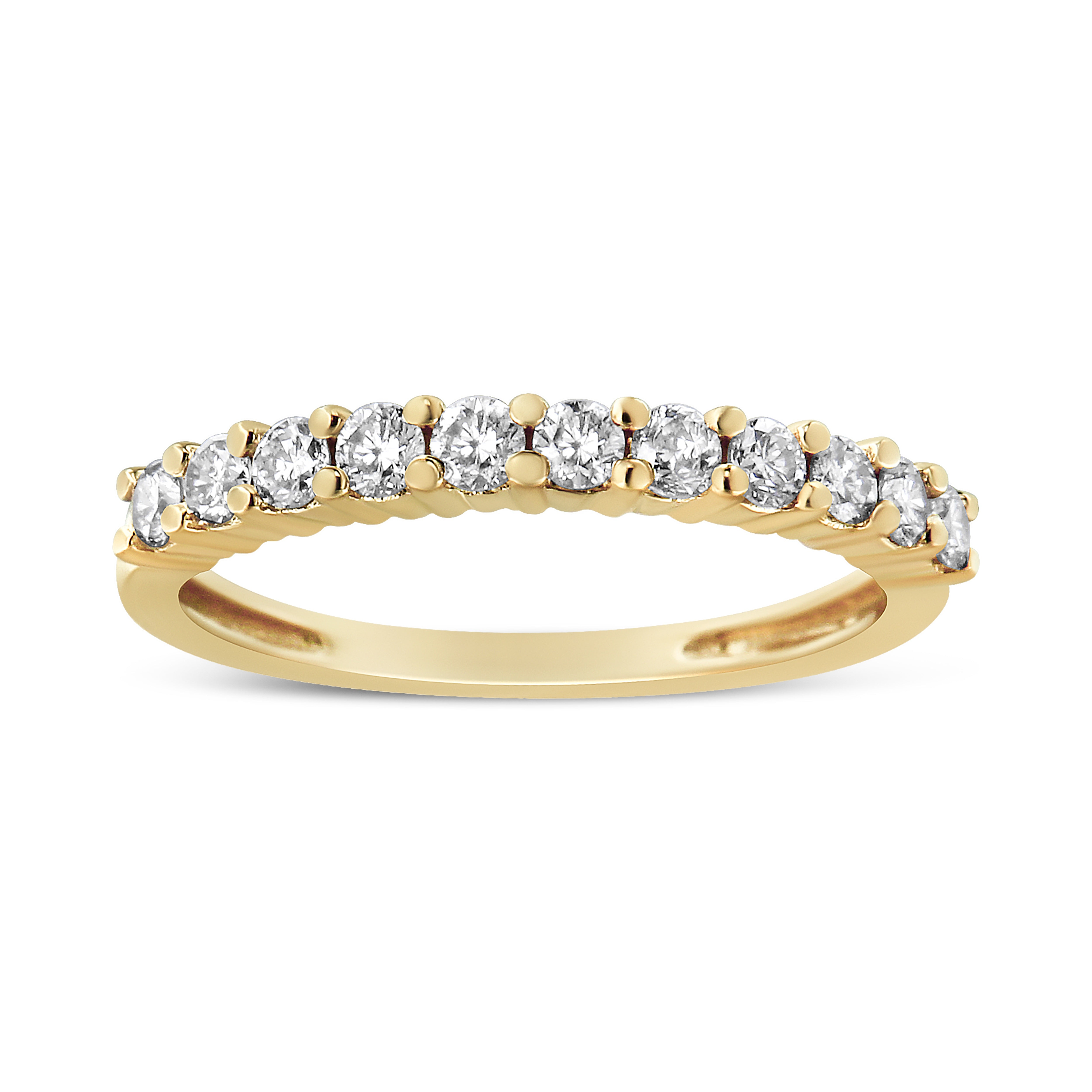 14K Yellow Gold Plated .925 Sterling Silver 1/2 cttw Shared Prong Set Brilliant Round-Cut Diamond 11 Stone Band Ring (J-K Color, I1-I2 Clarity) - Size 6