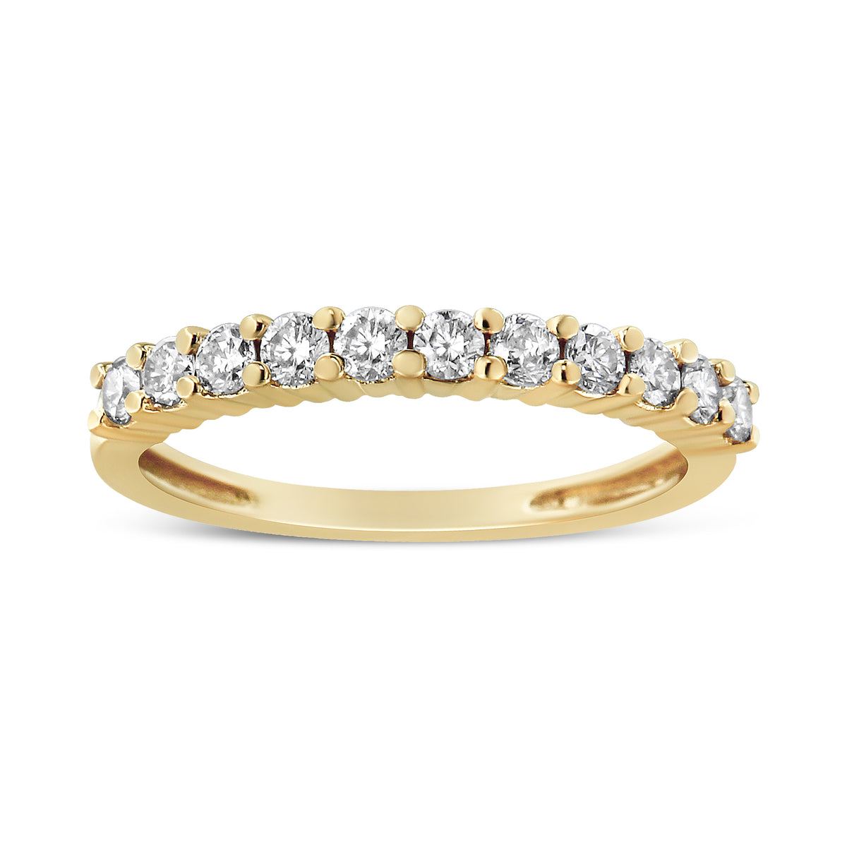 14K Yellow Gold Plated .925 Sterling Silver 1/2 cttw Shared Prong Set Brilliant Round-Cut Diamond 11 Stone Band Ring (J-K Color, I1-I2 Clarity) - Size 6