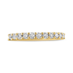 14K Yellow Gold Plated .925 Sterling Silver 1/2 cttw Shared Prong Set Brilliant Round-Cut Diamond 11 Stone Band Ring (J-K Color, I1-I2 Clarity) - Size 6
