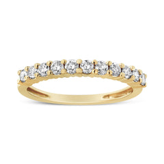 14K Yellow Gold Plated .925 Sterling Silver 1/2 cttw Shared Prong Set Brilliant Round-Cut Diamond 11 Stone Band Ring (J-K Color, I1-I2 Clarity) - Size 6