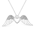 .925 Sterling Silver Pave-Set Diamond Accent Angel Wing 18" Double Heart Pendant Necklace (I-J Color, I1-I2 Clarity)