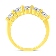 14K Yellow Gold Plated .925 Sterling Silver 1 1/2 Cttw Shared Prong Set Brilliant Round-Cut Diamond Anniversary or Wedding Band Ring (K-L Color, SI2-I1 Clarity) - Size 6