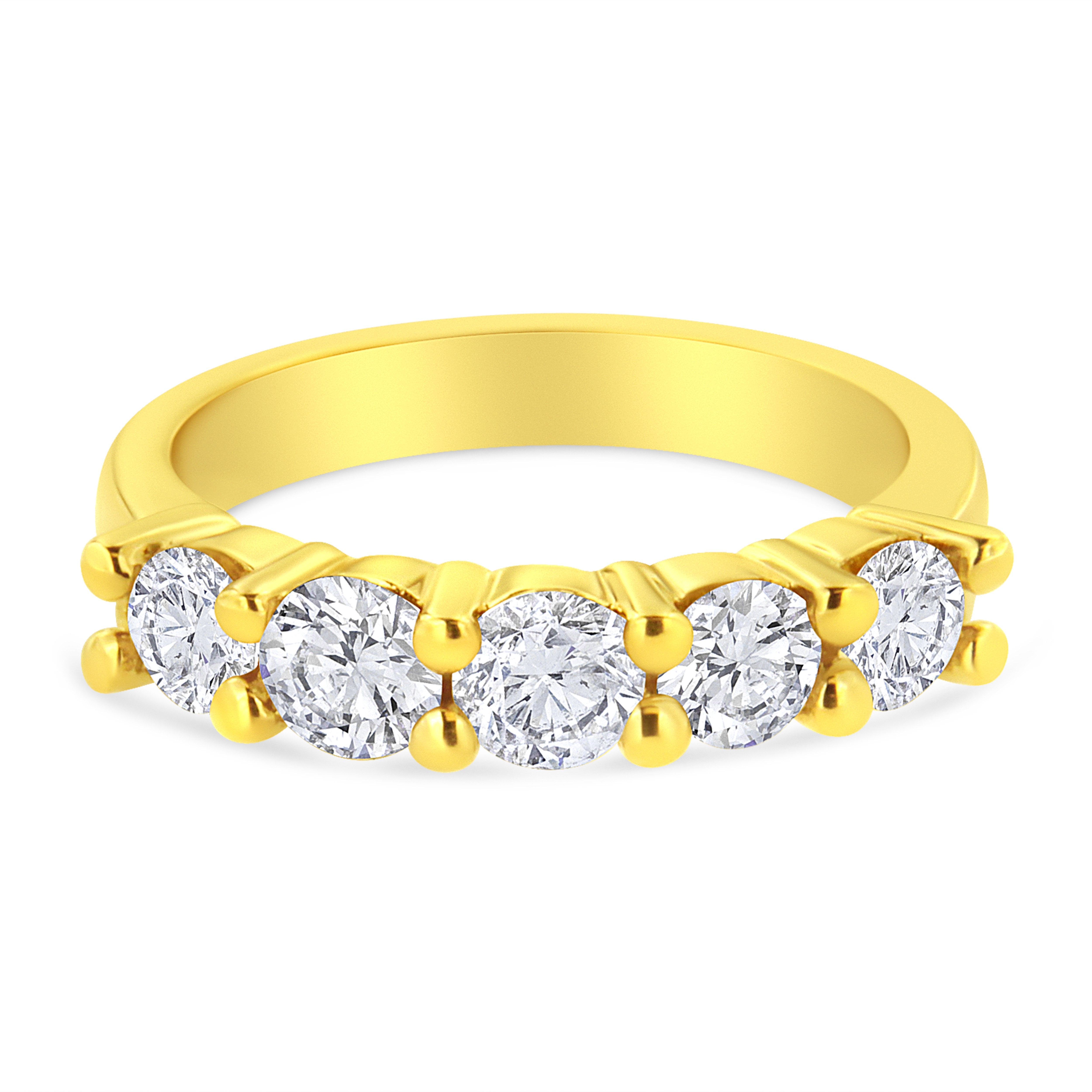 14K Yellow Gold Plated .925 Sterling Silver 1 1/2 Cttw Shared Prong Set Brilliant Round-Cut Diamond Anniversary or Wedding Band Ring (K-L Color, SI2-I1 Clarity) - Size 8