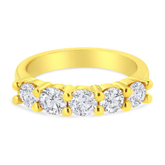 14K Yellow Gold Plated .925 Sterling Silver 1 1/2 Cttw Shared Prong Set Brilliant Round-Cut Diamond Anniversary or Wedding Band Ring (K-L Color, SI2-I1 Clarity) - Size 8