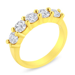 14K Yellow Gold Plated .925 Sterling Silver 1 1/2 Cttw Shared Prong Set Brilliant Round-Cut Diamond Anniversary or Wedding Band Ring (K-L Color, SI2-I1 Clarity) - Size 8
