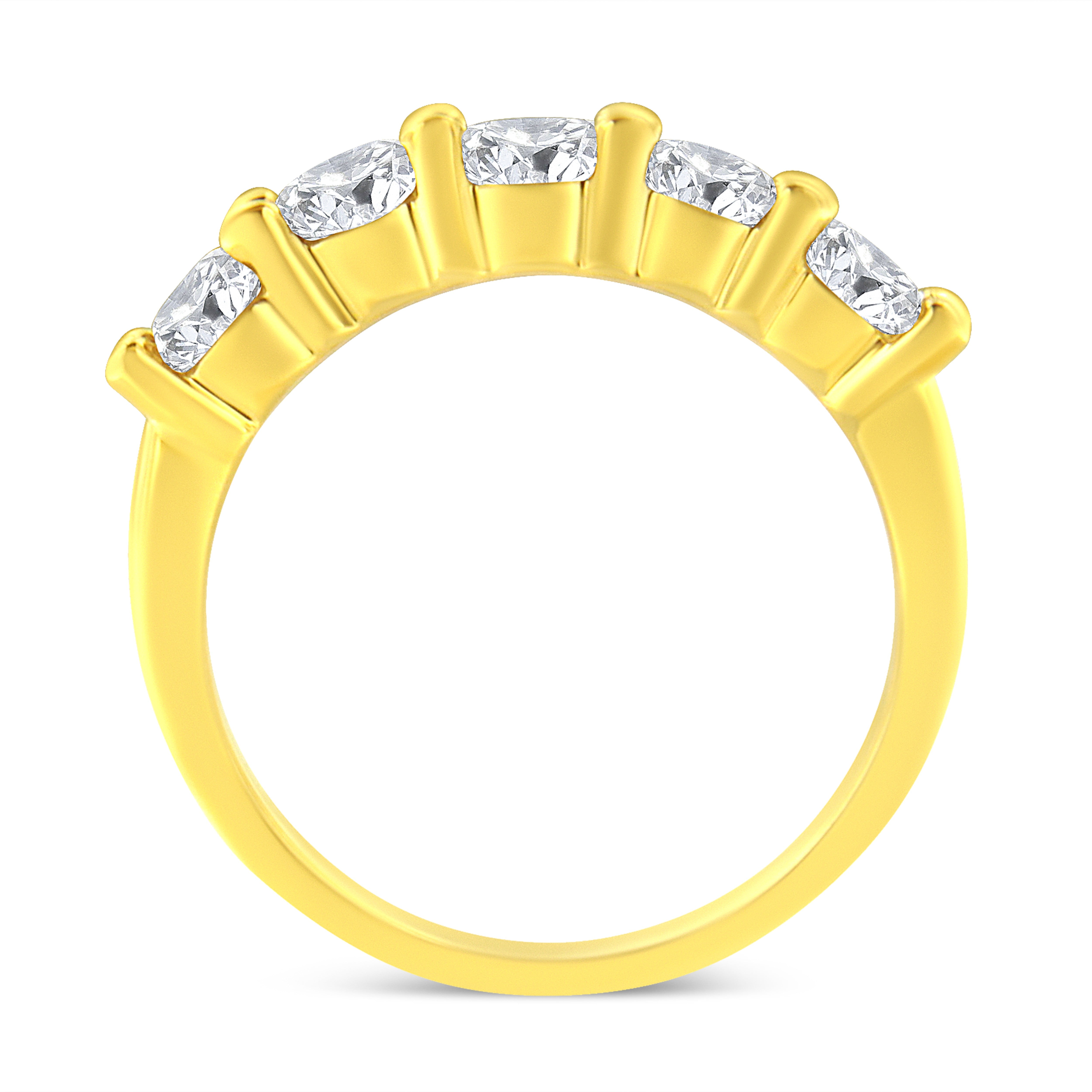 14K Yellow Gold Plated .925 Sterling Silver 1 1/2 Cttw Shared Prong Set Brilliant Round-Cut Diamond Anniversary or Wedding Band Ring (K-L Color, SI2-I1 Clarity) - Size 8