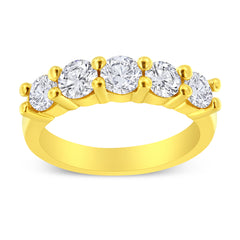14K Yellow Gold Plated .925 Sterling Silver 1 1/2 Cttw Shared Prong Set Brilliant Round-Cut Diamond Anniversary or Wedding Band Ring (K-L Color, SI2-I1 Clarity) - Size 8