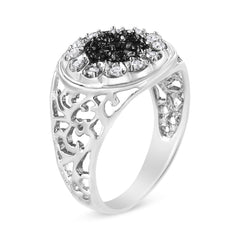 .925 Sterling Silver 1/4 Cttw White and Black Treated Diamond Halo Cluster Ring for Men (I-J Color, I3 Clarity) - Size 10