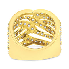 10K Yellow Gold 3.00 Cttw Diamond Multi Row Bypass Wave Cocktail Band Ring (J-K Color, I1-I2 Clarity) - Ring Size 9
