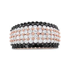 18K Rose Gold 2 1/5 Cttw Black and White Diamond 6 Row Band Ring (F-G and Black Color, VS1-VS2 Clarity) - Ring Size 7