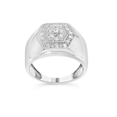 Men's .925 Sterling Silver 1/2 Cttw Multi-Diamond Hexagon Frame Ring (I-J Color, I3 Clarity) - Ring Size 11